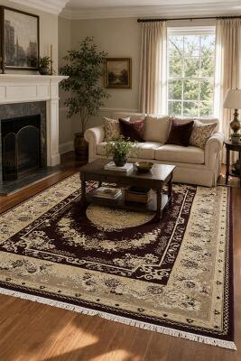 Victorian Style Burgundy Kashan Turkish Area Rug 7x10