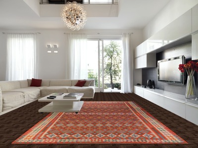 Orange Geometric Kilim Oriental Large Rug 10x16