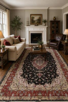 Vegetable Dye Black & Pink Tabriz Chinese Area Rug 6x9