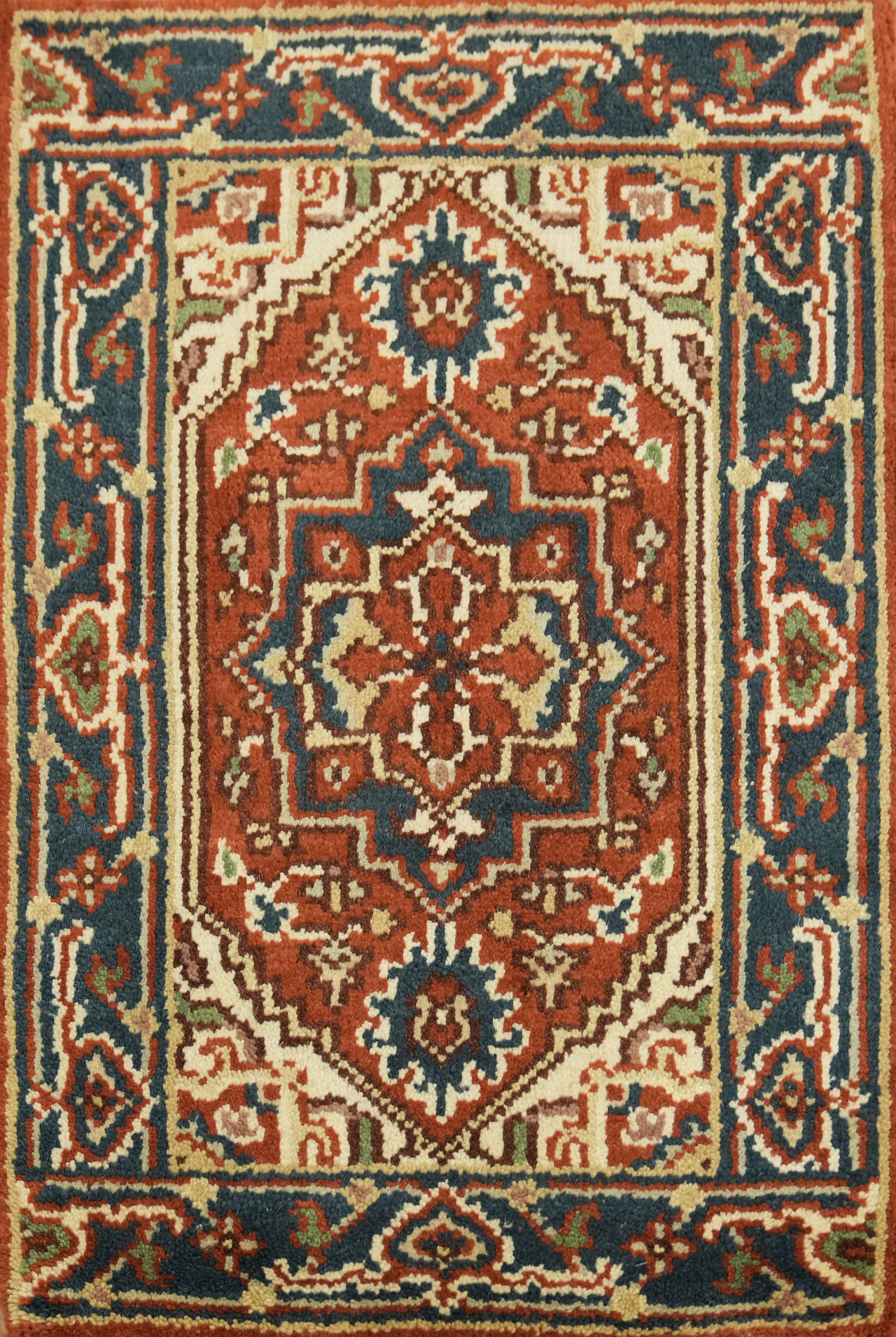 Ornate and Vibrant 2×3 Traditional Wool Accent Rug Geometric Red & Blue Pattern