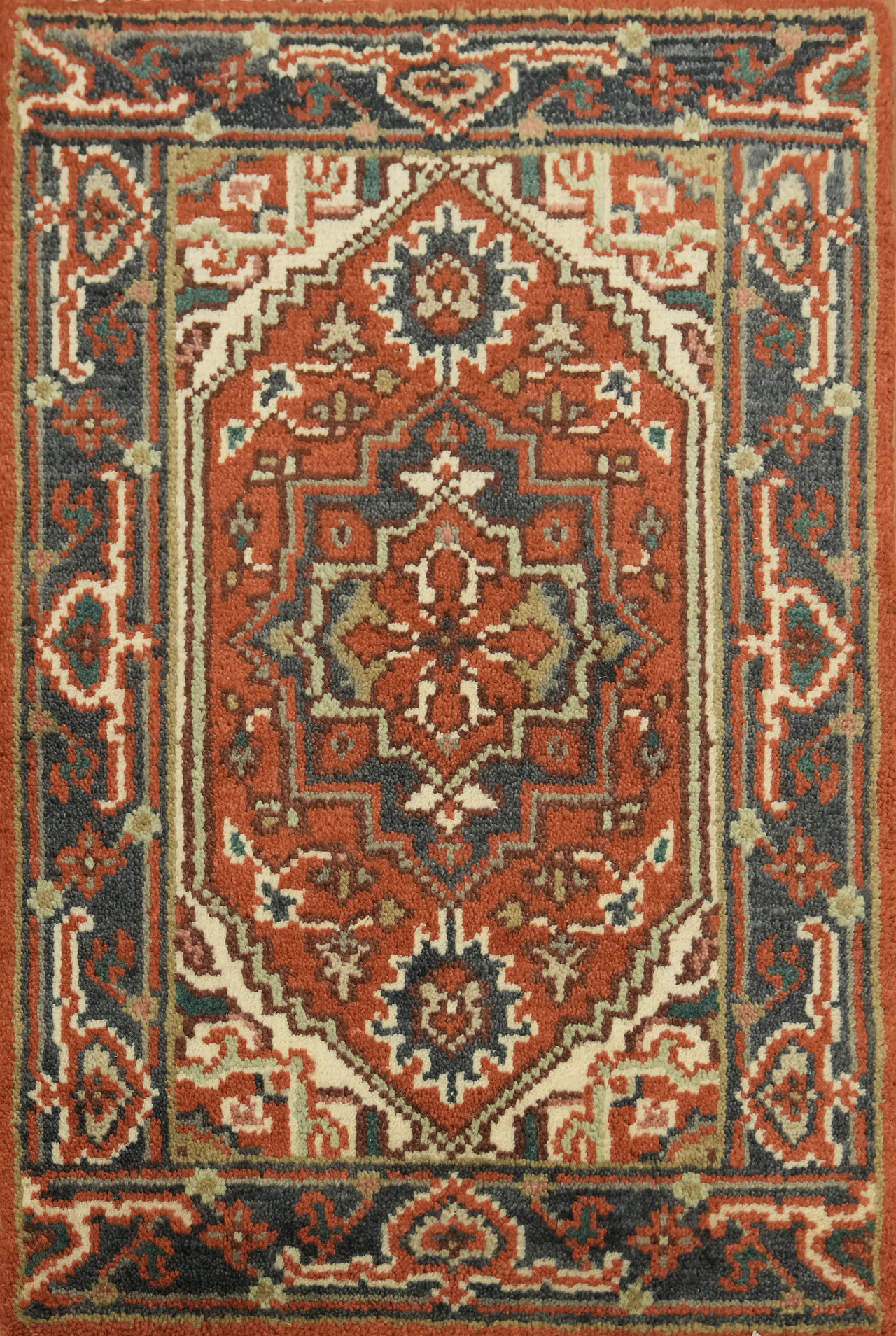 Hand-Knotted Wool Tribal Accent Rug 2×3 Geometric Accent Carpet in Rust Red