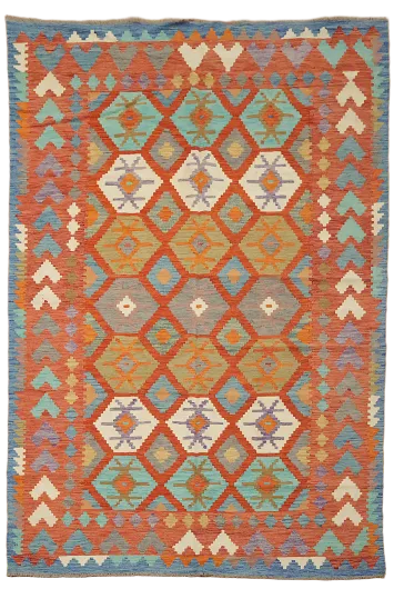 Orange Kilim Geometric Area Rug 7x10