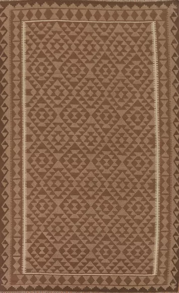 Brown Kilim Reversible Wool Area Rug 7x9