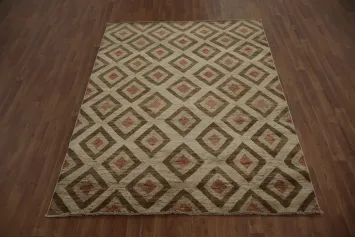 Modern Diamond Gabbeh Kashkoli Area Rug 6x8 in Earthy Tones