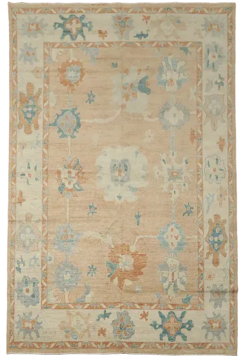 Pastel Tones Oushak Turkish Hand-Knotted Rug 8x12 ft