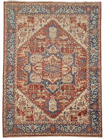 Hand-Knotted Masterpiece Heriz Serapi Red and Blue Rug 9x12