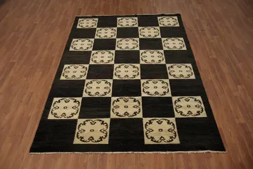 Modern black and Cream floral checkered rug for living rooms 6x8