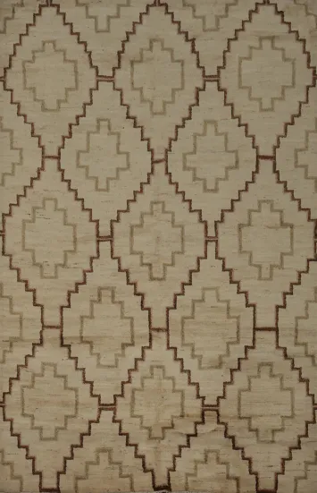 Vegetable Dye Gabbeh Area Rug 6x8 with Unique Geometric Pattern