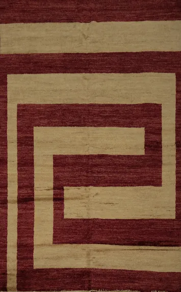 Contemporary Maze Pattern Gabbeh Vegetable Dye Area Rug 6x8