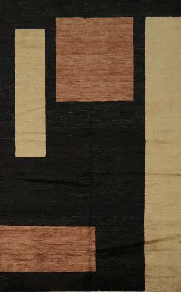 Minimalist Gabbeh Vegetable Dye Area Rug 7x10 with Earthy Tones