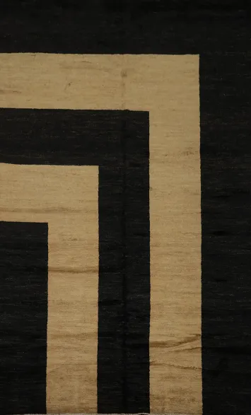 Modern Black and Beige Vegetable Dye Gabbeh Area Rug 7x10