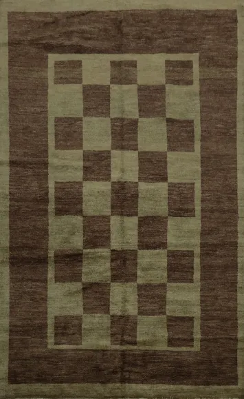Sophisticated Gabbeh Vegetable Dye Area Rug 6x8 with Subtle Olive Hues