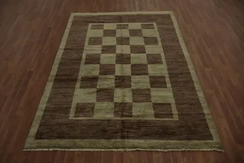 Sophisticated Gabbeh Vegetable Dye Area Rug 6x8 with Subtle Olive Hues