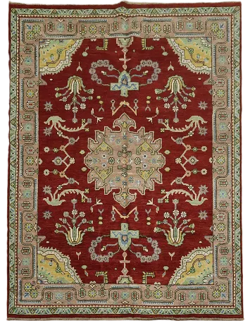 Exquisite Red Medallion Turkish Wool Rug with Greek Style 6'x8'