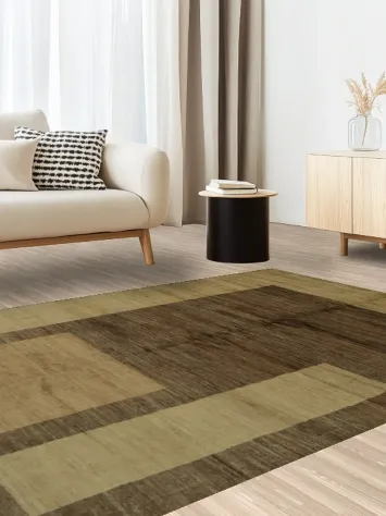 Neutral Tone Modern Gabbeh Area Rug 6x8 with Geometric Shapes