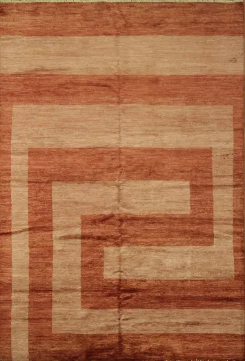 Modern Stylish Brown and Rust Rug with Bold Geometric Design 6x8