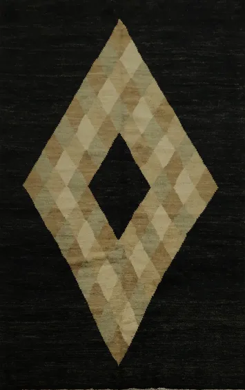 Bold Diamond Motif in Luxurious Black Gabbeh Area Rug 6x8