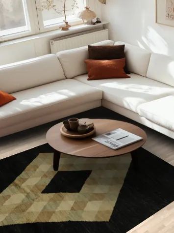 Bold Diamond Motif in Luxurious Black Gabbeh Area Rug 6x8