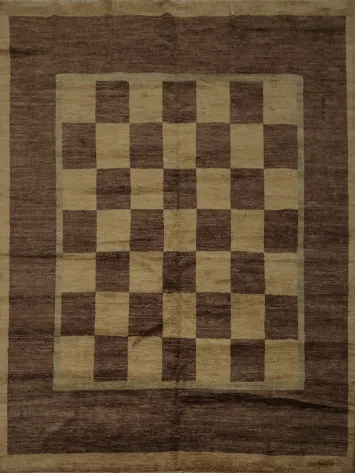 Elegant Chessboard Squared Gabbeh Vegetable Dye Area Rug 8x8