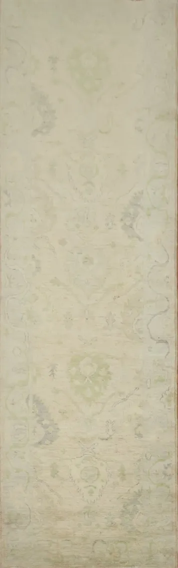 Floral Oushak Vegetable Dye Runner Rug 3x10
