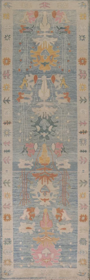 Blue Oushak Vegetable Dye Runner Rug 3x12