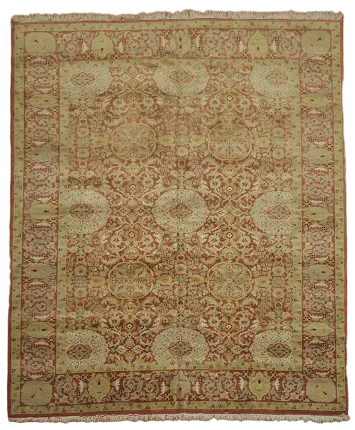 Luxurious Vintage-Inspired Turkish Rug in Soft Beige and Warm Rust 8x10