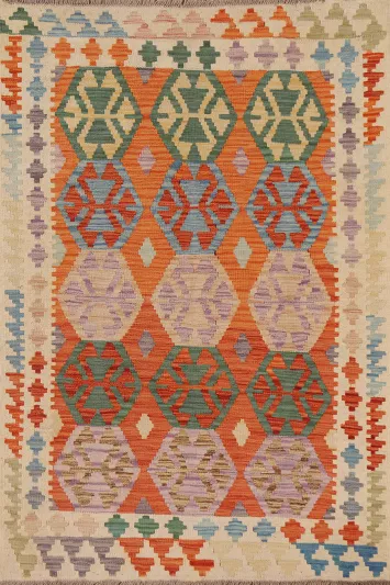 Orange Wool Kilim Oriental Area Rug 3x5