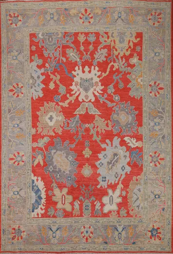 Red Floral Oushak Vegetable Dye Area Rug 8x10
