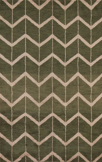 Green Patterned Chevron 5x8 Modern Hand-Knotted Oriental Area Rug