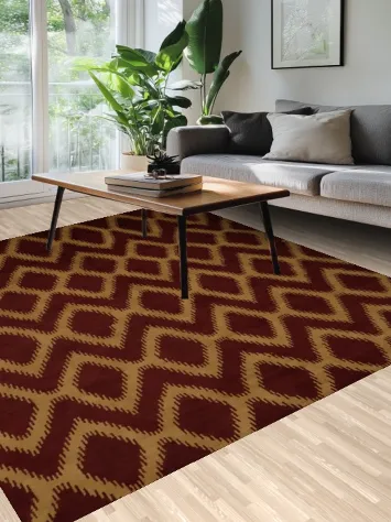 Glamorous Gabbeh Area Rug 8x10 Featuring Gold Diamond Shapes