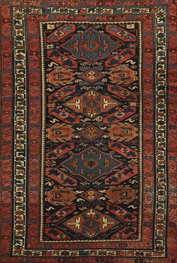 Pre-1900 Antique Kazak Caucasian Vegetable Dye Wool Rug 3x5