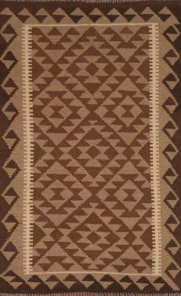 Brown Wool Kilim Reversible Area Rug 3x5