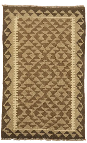 Brown Wool Kilim Reversible Area Rug 3x5
