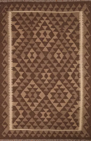 Reversible Kilim Brown Wool Rug 3x5