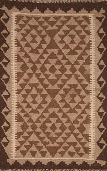Reversible Wool Kilim Brown Area Rug 3x5