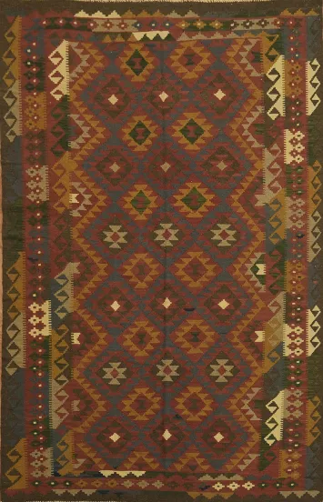 Handwoven Kilim Rug with Vibrant Tribal Diamond Motifs 6x10