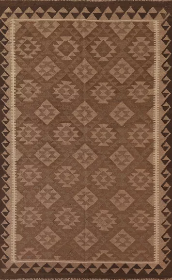 Brown Wool Kilim Reversible Area Rug 5x8