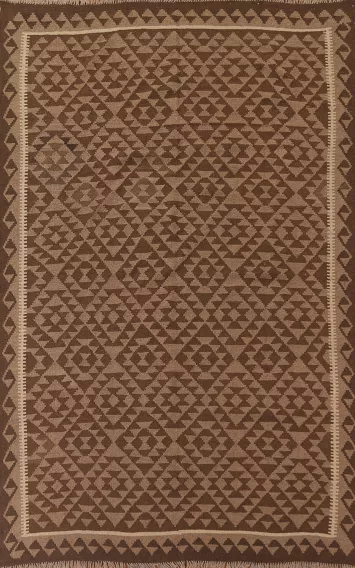 Brown Wool Kilim Reversible Area Rug 6x9