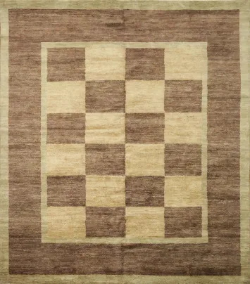 Checkered Gabbeh Vegetable Dye Area Rug 7x8