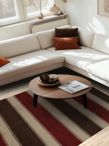 Luxurious Gabbeh Area Rug 6x9 with Classic Red and Brown Stripes