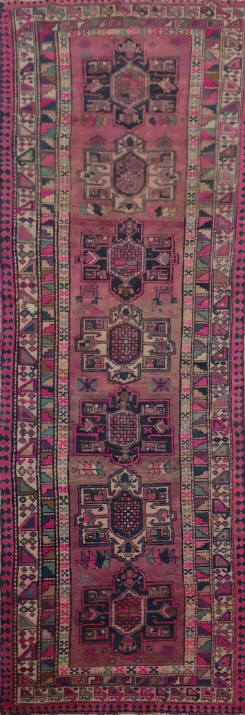 Authentic Ardebil Persian Runner Rug 3x12 with Classic Tile Pattern Accents