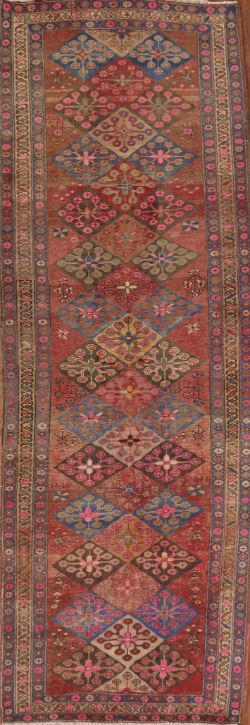 Antique Vegetable Dye Tabriz Persian Runner Rug 4x12