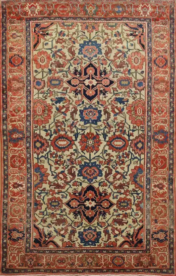 Pre-1900 Antique Vegetable Dye Sarouk Farahan Persian Rug 4x6