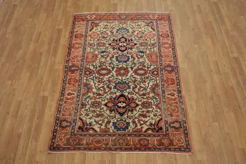 Pre-1900 Antique Vegetable Dye Sarouk Farahan Persian Rug 4x6