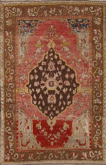 Pre-1900 Antique Vegetable Dye Oushak Turkish Area Rug 4x6