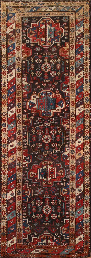 Pre-1900 Antique Vegetable Dye Kazak Wool Runner Rug 4x10