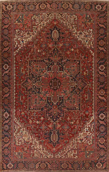 Pre-1900 Antique Vegetable Dye Heriz Serapi Persian Rug 11x14