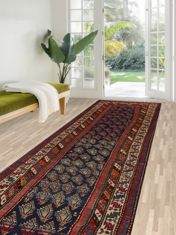 Pre-1900 Antique Vegetable Dye Kazak Oriental Rug 4x15