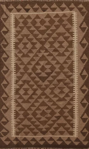Reversible Wool Kilim Brown Area Rug 3x5