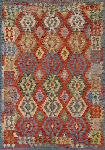 Colorful Wool Kilim Reversible Area Rug 6x8
